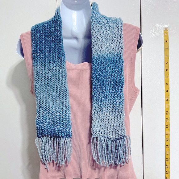 Teal Ombre Child  Super Soft Double Thick Fringed Scarf 46 x 4 inches - Picture 2 of 12